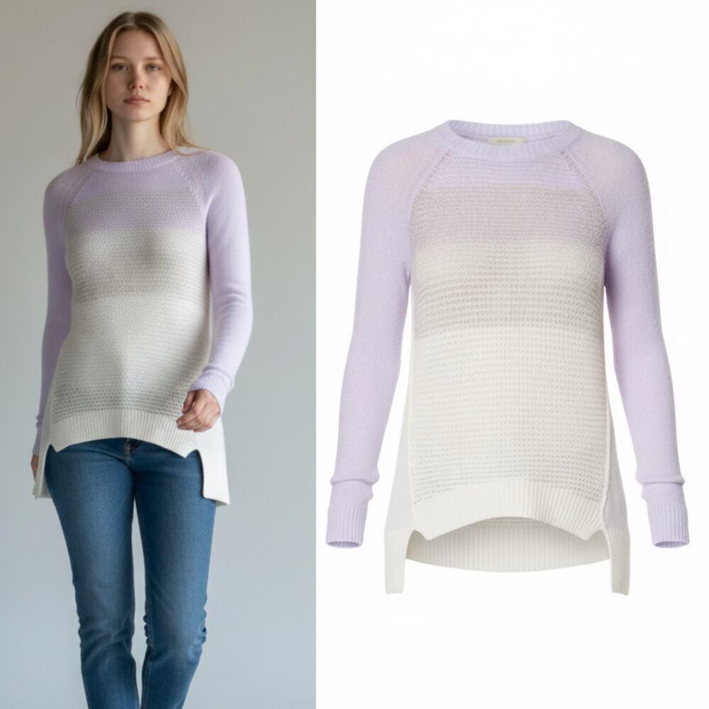 Rebecca Taylor Wool Cashmere Sweater Open Knit Pastel Ombré Pullover Sz small